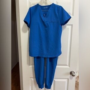 Mandela Blue V-Neck Scrub Set Jogger Equa Tek V Neck top and Pants small